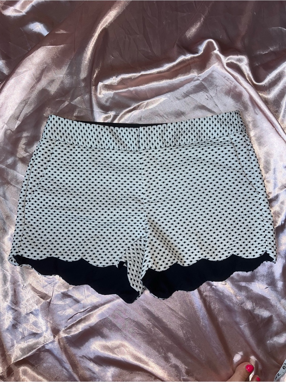 Elle White and Black Polka Dot Scallop-Hem Cargo Shorts